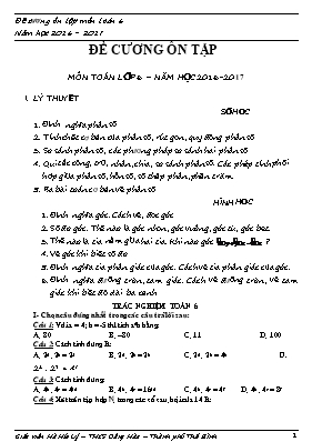 Đề cương ôn tập môn Toán Lớp 6  Năm học 2016-2017